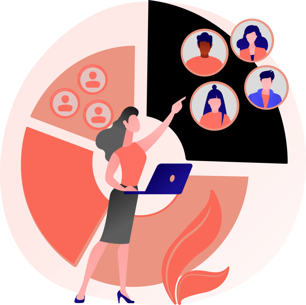 Business team analyzing niche B2B audience targeting