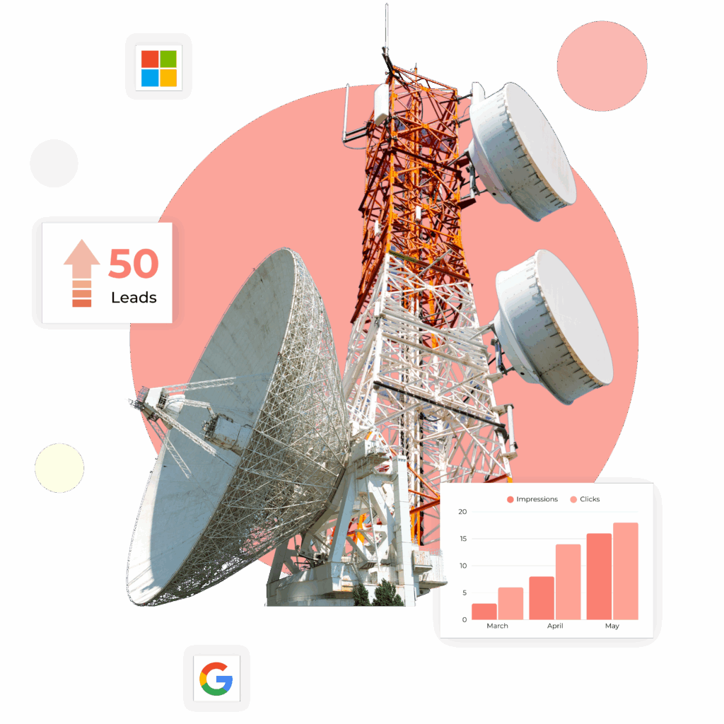 Visual of power lines showcasing telecom reach for a telecom marketing agency’s brand message.