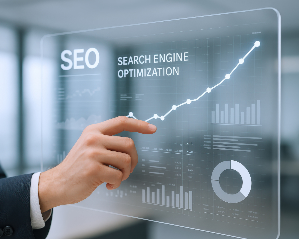 Hand pointing at rising SEO graph illustrating why SEO takes time and delivers gradual, long term growth